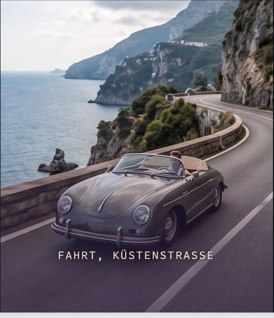 Oldtimer-Cabrio auf einer Küstenstrasse